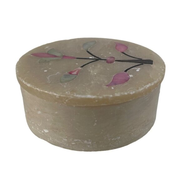 Vintage Marble Lidded Trinket Box w/ Pink Floral Inlay Design Made in India - Picture 4 of 12